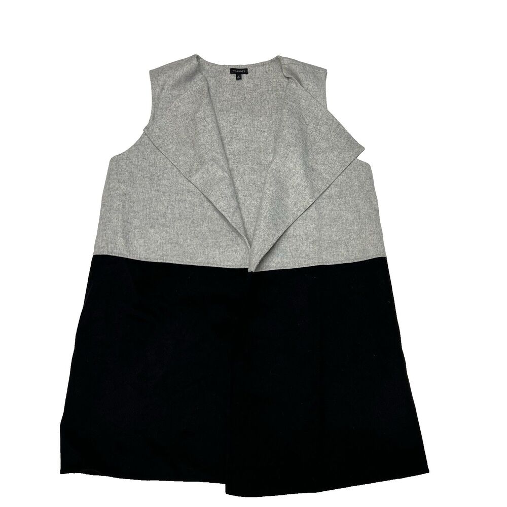 Talbots Thick Wool Lagenlook Open Long Vest Capsule Color Block Minimalist L